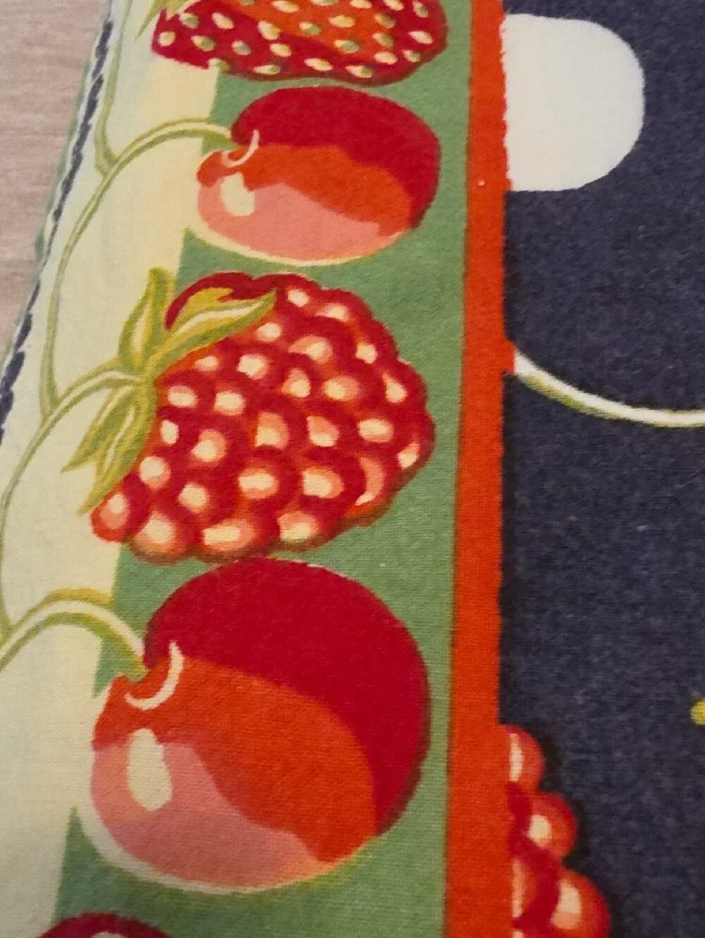 Vintage Navy Strawberry & Cherry Print Decorative Tablecloth